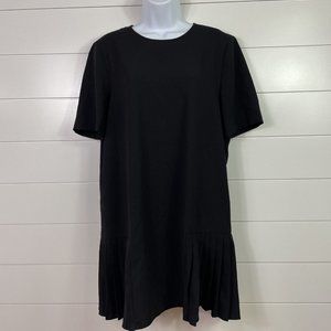 Zara Pleated Knee Length Short Sleeve A-Line Dress Black sz L